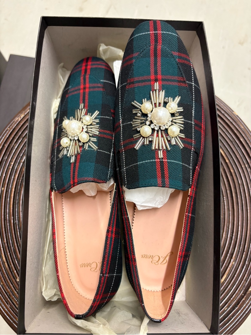 J. Crew Janie Loafer in Plaid with Embellishment. Size 9.5. Like New.